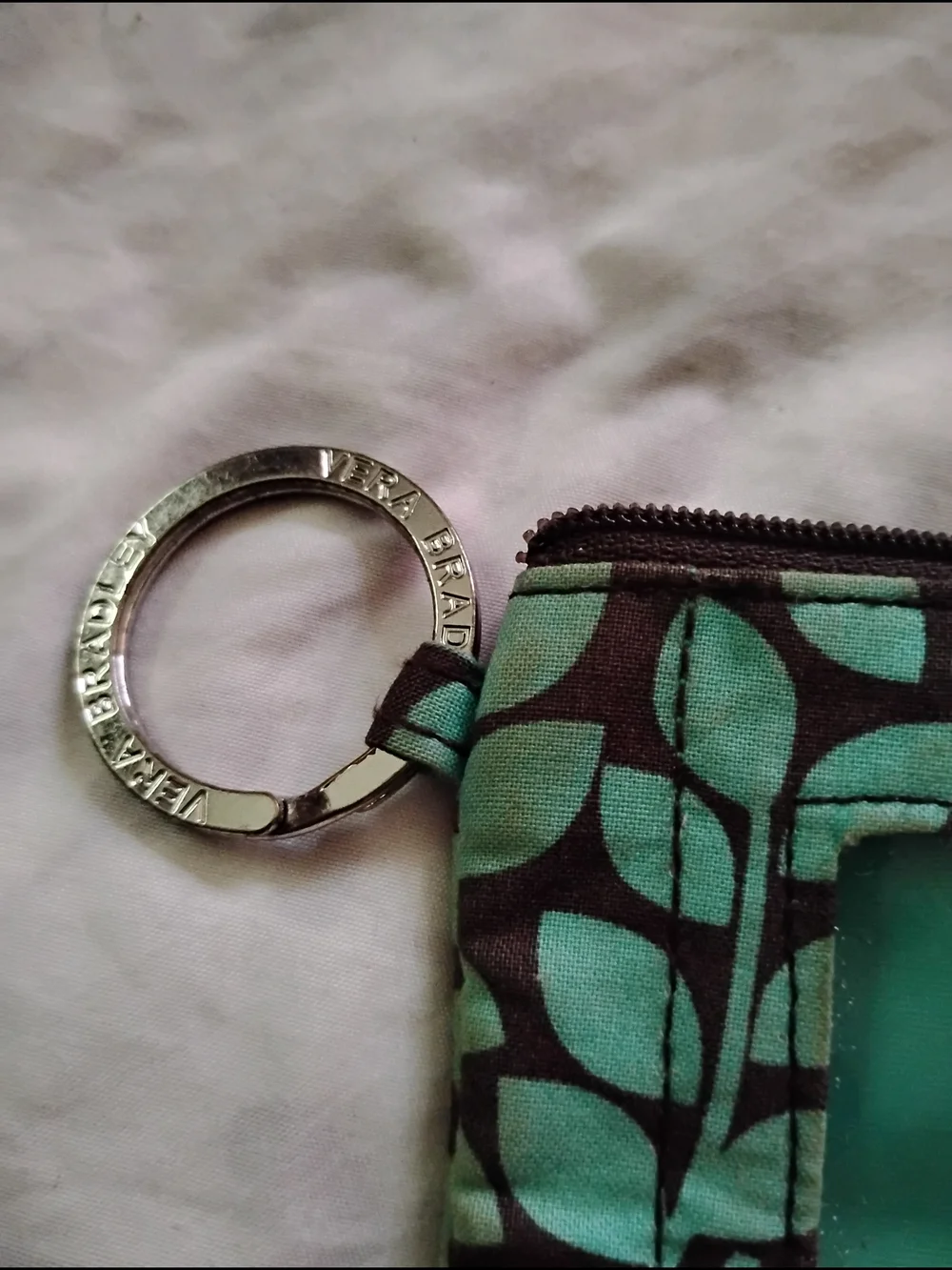 Vera Bradley Teal and Black Leaf Print ID Wallet with Ribbon Pull - Picture 2 of 4